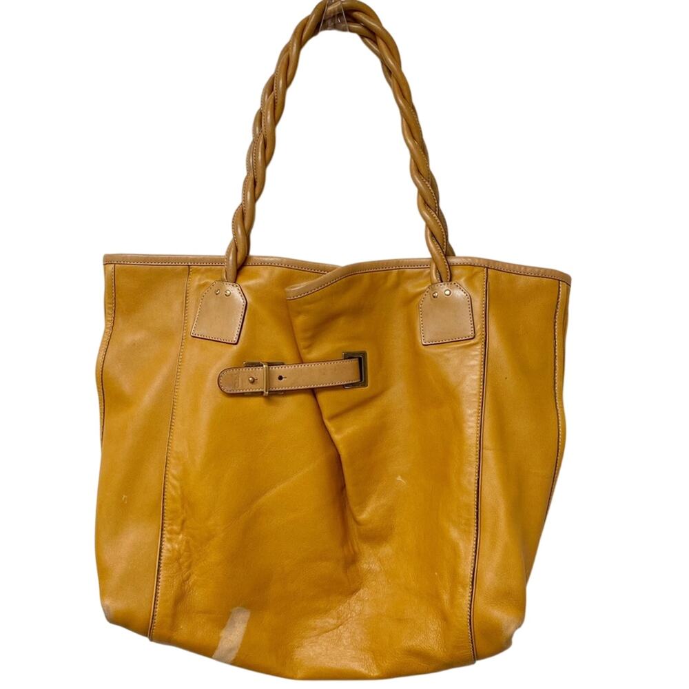 Chloe Amy Large Caramel Leather Braided Handle Tote Shoulder Bag